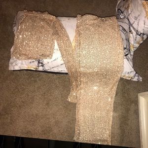 gold sequin one should crop top & fitted skirt